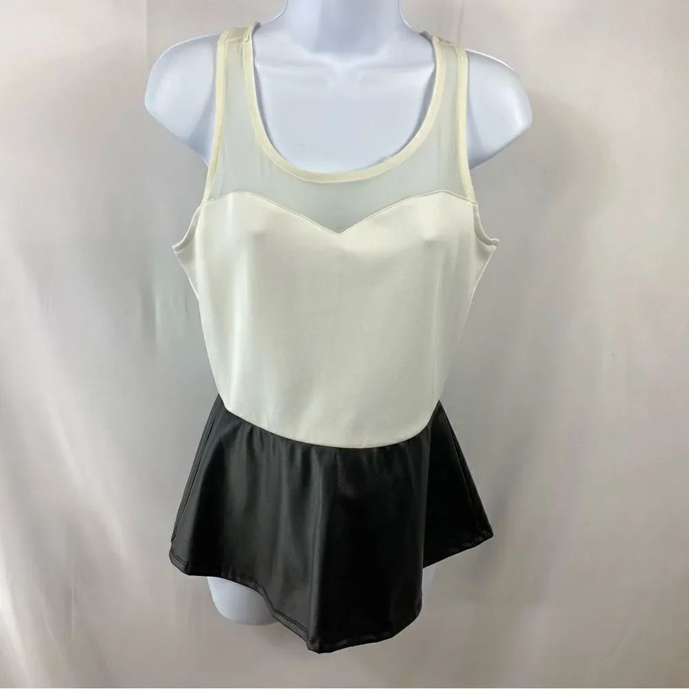 DEB black and white faux leather peplum style top